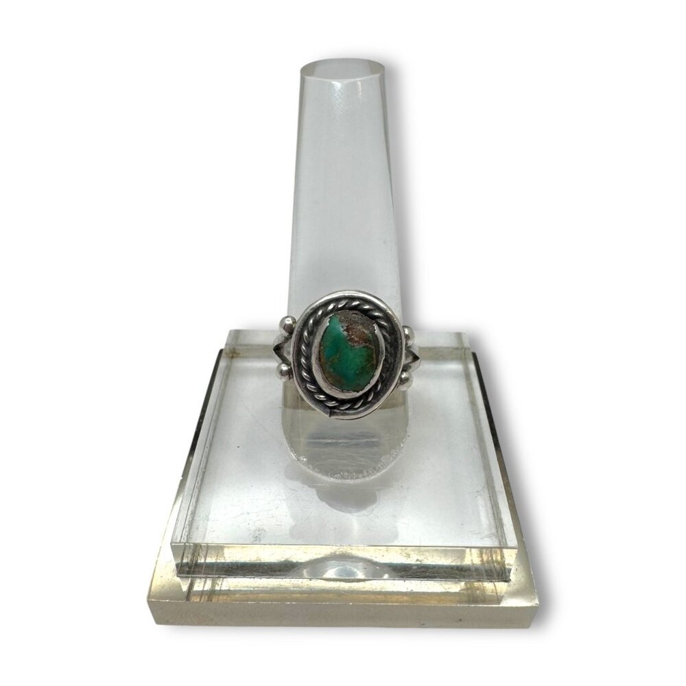 Green Turquoise Native American Sterling Silver Ring Hand Crafted Size 7 - Picture 2 of 11